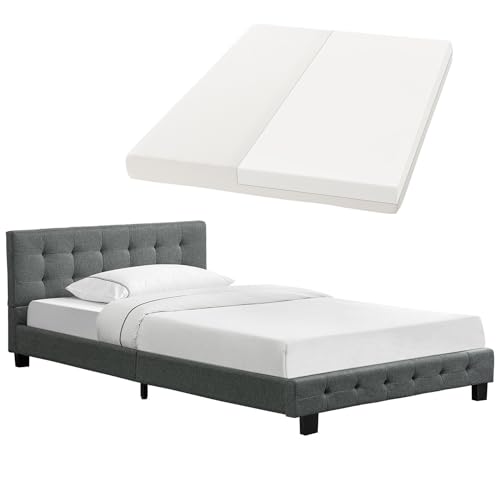 Juskys Polsterbett Manresa 120x200 cm mit Lattenrost, Matratze, Kopfteil...