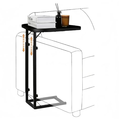 Table d'appoint en forme de C cadre métal noir réglable hauteur - 2