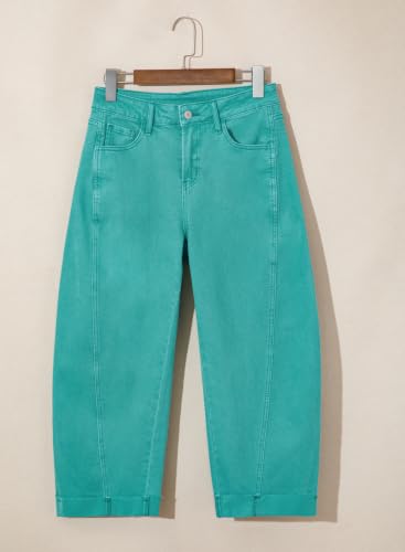 Image of Sidefeel Barrel Jeans for Women High Waisted Wide Leg Baggy Stretchy Trendy Raw Rolled Hem Capri Cropped Ankle Denim Pants