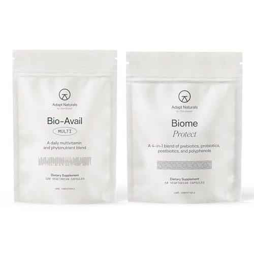 Adapt Naturals Gut & Immune Health Bundle – Biome Protect 4-in-1 Prebiotics, Probiotics, Postbiotics Supplement & Bio-Avail Multivitamin for Men & Women – 30-Day Supply