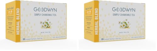 Image of Goodwyn Chamomile Tea For Sleep (20 Tea Bags) | Real Chamomile Flowers | Caffeine-Free Herbal Tea | Promotes Relaxation, Calm, Stress Relief | Non Bitter | Plastic Free (Pack of 2)
