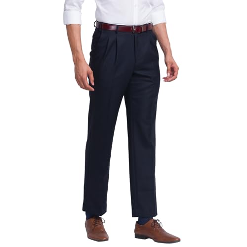 Image of Park Avenue Men's Poly Wool Blend Structure Pattern Comfort Fit Pleated Formal Trouser