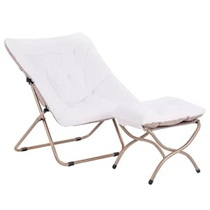 Tiita Saucer Chair with Ottoman, Soft Faux Fur Oversized Folding Accent Chair,Lounge Lazy Chair, Metal Frame Moon Chair for Bedroom, Living Room, Dorm Rooms, Garden and Courtyard