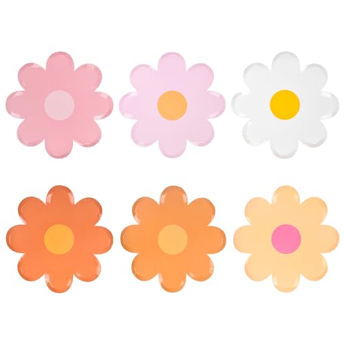 Image of 48Pcs Groovy Daisy Paper Plates Floral Shaped Scalloped Dinner Plates