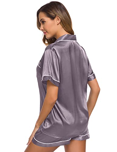 Image of SWOMOG Womens Silk Satin Pajamas Set Button Down Sleepwear Loungewear