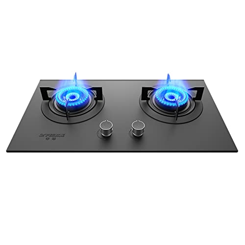 Placa de cocina de gas integrada con 2 quemadores, superficie de vidrio templado para una fácil limpieza, compatible con doble combustible LPG/NG, ideal para caravanas y cocinas compactas