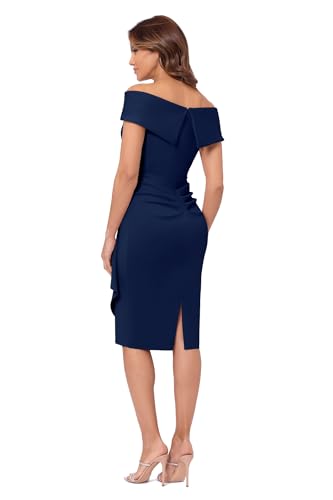 Image of Xscape Women's Bodycon Midi Off-The-Shoulder Ruffle Dress with Center Back Zipper, Petite & Plus Size