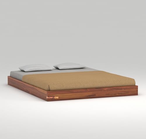 Image of SUNCOM Sheesham Wood Low Height Queen Size Bed Without Storage Wooden Double Bed Cot Palang for Bedroom Living Room Furniture (Honey Finish)