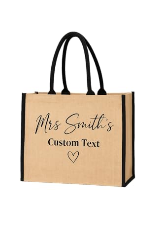 Personalized Jute Tote Bag for Girls & Bridesmaids, Reusable Burlap Beach, Travel, Shopping Bag, Custom Text or Logo