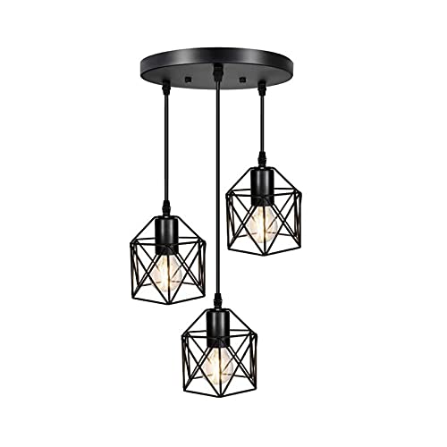 Luminaire industriel suspendu vintage cage noire 3 feux culot E27
