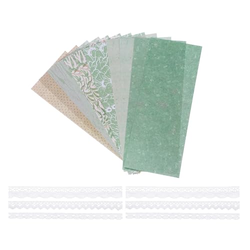 sourcing map 12 hojas de papel texturizado para álbumes de recortes, papel verde con tela de encaje para álbumes de recortes, planificador, tarjeta de diario, suministros para proyectos de bricolaje