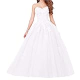 Tunnelzug Vantexi Damen Spitze Tüll A-Linie Ballkleid Lang Abendkleider Brautkleider Quinceanera Kleider Weiß Größe 44