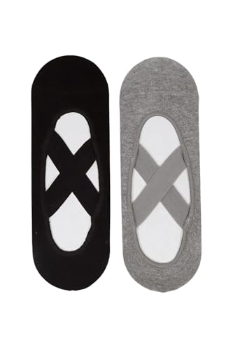 Katia & Bony Non-Slip Pilates Socks for Women - Grip Yoga Socks for Barre, Dance, Fitness, Home Workouts - Anti-Slip Design, Short Length, Black-Grey