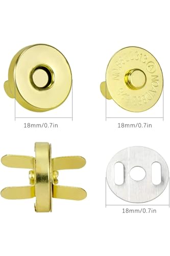 Image of Nimida Magnetic Button Snaps Clasps Fasteners Closure 18 mm for Sewing, Clutch, Purses, Tote, Handbags, Clothes, Leather Bags (50, Gold)