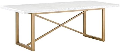 MAKLAINE Marble Top Dining Table in White and Brushed Gold