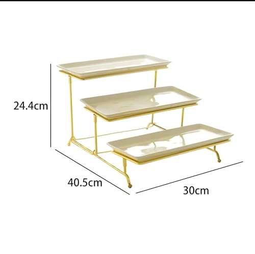 Image of Metal Snacks Organizer Buffet Server Black and White, 3-Tier Metal Serving Tray - Tiered Display Stand for Dessert, Cake Stand for Cake Cutting and Decor