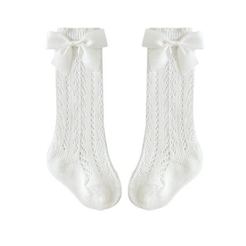 ACTLATI Baby Girls Knee High Socks Hollow Out Anti-skid Knitting Stockings Suitable for 0-2 Years Infants Toddlers, A5-white, 0-24 Months