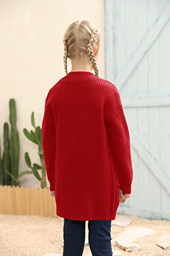 Image of Ermonn Girls Kids Open Front Cardigans Sweaters Long Sleeve Knit Cute Sweater Outwears with Pockets for 5-14 Years