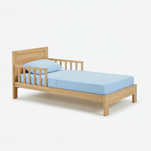 Image of 3-Piece Toddler Sheet Set Cotton Bedding - Soft & Breathable - Includes Fitted Sheet, Flat Sheet & Pillowcase - Fits Standard Crib & Toddler Mattresses - Light Blue
