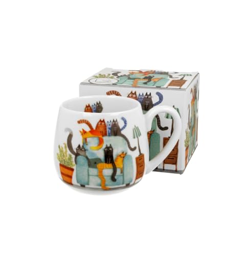 Duo - Taza de Porcelana New Bone China 430 ml – Diseño “Gatos en el Sofá” – Serie Animals – Colores Vivos, Estilo Moderno y Divertido – Incluye Caja Decorativa para Regalo