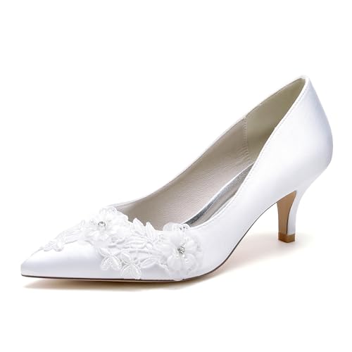 Satin Heels Bridal Shoes Wedding Shoes for Women Closed Pointed