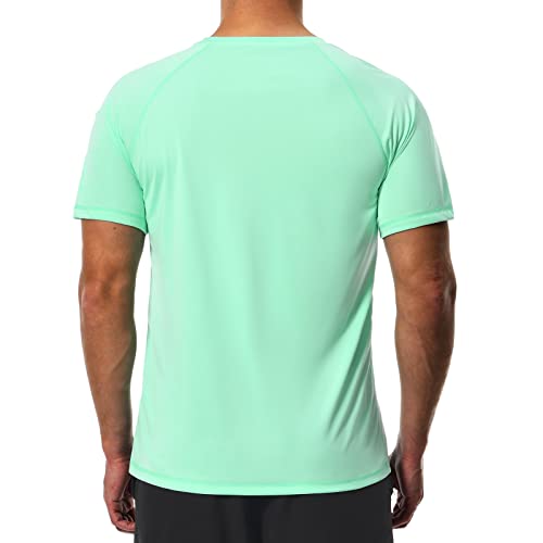 Ksmien Men's Swim Rash Guard Shirts Short Sleeve UPF 50+ Green