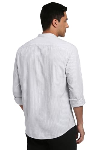 Image of Peter England Men's Casual Mandarin Collar Slim fit Full Sleeve Shirt in 100% Cotton Seersucker with Striped Design