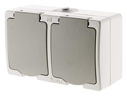 Zenitech - Gniazdo podwójne 2P+T 16A - Jasnoszare IP54 - Akya