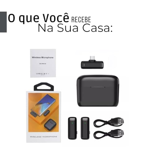Microfone de Lapela Duplo Sem Fio USB-C com Estojo de Carregamento Compatível com iPhone 15 e Androi