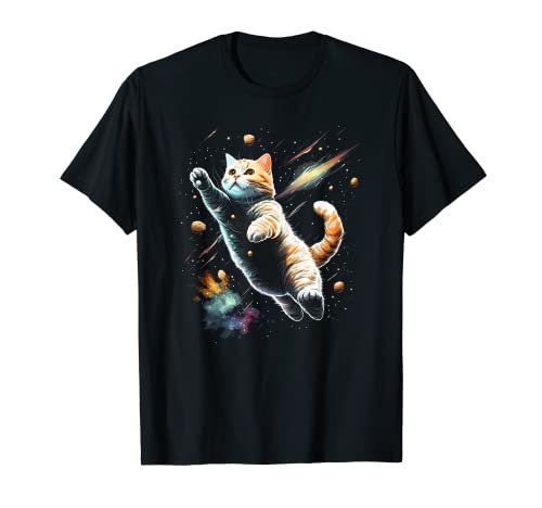 Outer Space Cat Kitty Astronaut Animal Galaxy Cat Lover Maglietta