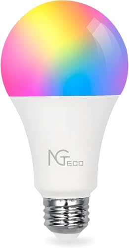 NGTeco Bombilla LED inteligente(E27), 10W de potencia, multicolor, regulable, controlable por voz, compatible con Amazon ECHO, Google Home, IFTTT ¡y mucho más,Compatible con Alexa(5000k)