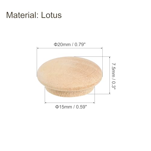 Image of uxcell 80Pcs Wood Button Plugs, 15mm /0.59 inch Hardwood Screw Hole Plug Mushroom Wooden Caps Buttons Wood Plug for Furniture Woodworking Craft Decor (20mm x 15mm)