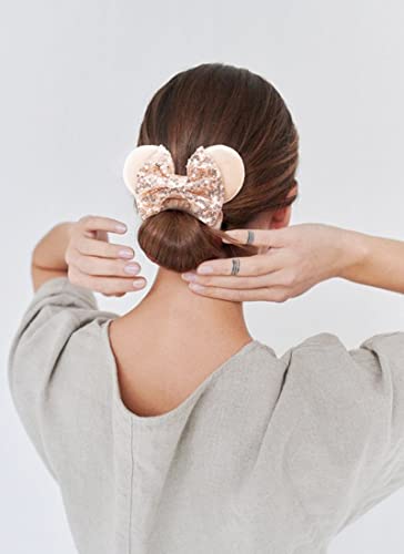 Mouse Ear Hair Scrunchies For Women, Sequins Hair Bow Scrunchies For Girls Velvet Mouse Ears Hair Ties For Ponytail Party Favors Cosplay Costume Cute Hair Accessories, Pink Glitter Bow Plus Sequins Champagne Bow #TOP3