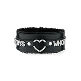 ADEMISHIA Pink Furry Heart O-ring Leather Choker Collar For Women, Handmade Punk Gothic Letter Necklace Adjustable Fashion Jewelry