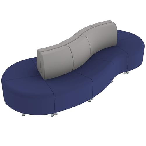 Factory Direct Partners FDP Pro Series Connect Curved Wave Seating Set Collaborative Commercial Furniture for Hotel Lobby, Office, Restaurant, Waiting Room (10-Piece) - Navy/Gray