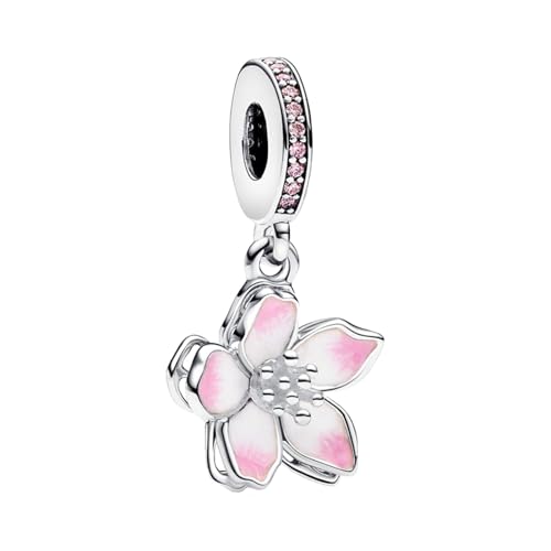 BIZK Kirschblüte Charm Anhänger für Armband 925 Sterling Silber Charm Bead Pendant für Europäische Armbänder und Halsketten