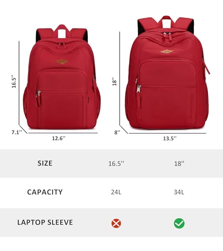 Image of abshoo Girls Solid Color Backpack For College Women Water Resistant Large School Bag (Red)