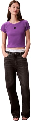 Calvin Klein Damen T-Shirt Kurzarm Woven Rib Baby Tee Cropped, Violett (Smokey Shadow), S – Ansicht 5