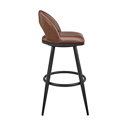 Armen Living Charlotte Swivel Bar Stool in Black Metal with Brown Faux Leather
