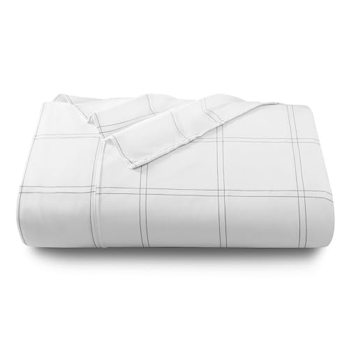 Bare Home Flat Top Sheet 1800 Ultra-Soft (King, Modern Plaid - White/Grey)