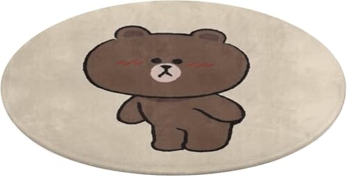 ブラウン ラグマット 90*90cm 丸型 洗えるラグマット 丸 カーペット 滑り止め 転倒防止 円形マット 玄関マット バスマット 洗面台 キャラクター かわいい おしゃれ