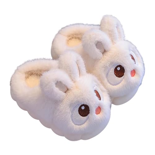 TYUSGH Pantuflas de invierno para niñas, zapatos de casa esponjosos para adolescentes, cálidas, lindas, de dibujos animados, suaves, antideslizantes, para interiores, White, 28 EU