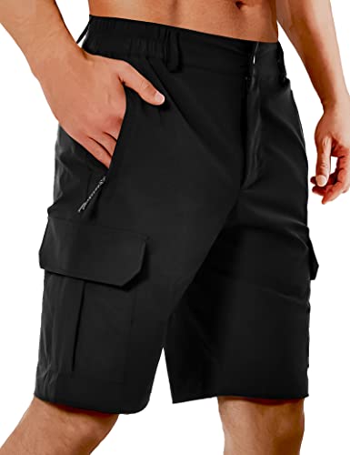 Cargo Shorts For Men 10" Hiking Fishing Golf Casual Shorts With 6 Pockets For Cargo Workout Lounge Summer Quick Dry Shorts Black #TOP25