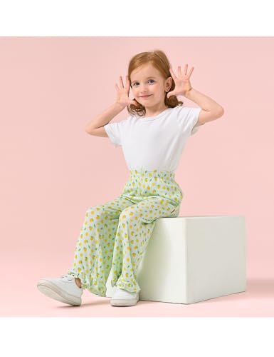 Image of Toddler Girl Pants Soft Bamboo Viscose Casual Ruffle Wide Leg Trousers for Kids with Pockets