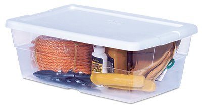 Image of Sterilite 6 Quart Storage Box, Clear Plastic with White Snap Lid, 12 Pack