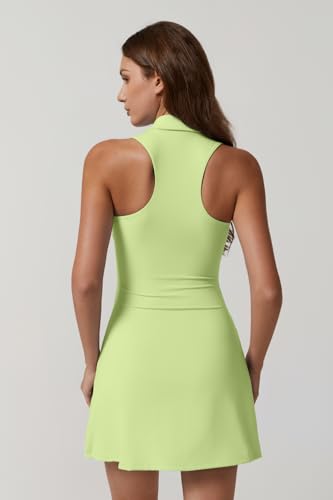 Image of QINSEN Womens Zip Front Tennis Dress Polo Collar Racer Back Workout Golf Dresses Build in Shorts with Pockets