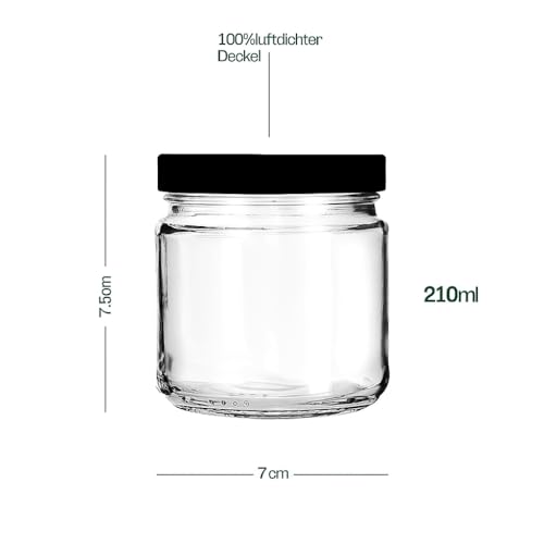 Blumixx Einmachgläser mit Schraubdeckel 12er Pack Einmachglas mit Deckel Schwarz - 210ml Fassungsvermögen - Ideal für Erntezeit… – Ansicht 2