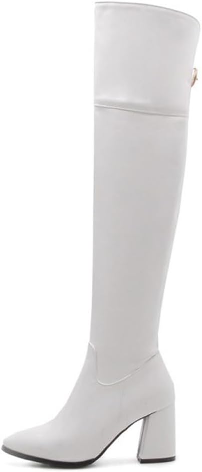 Women's Over The Knee High Heel Boot Pointy Toe Side Zipper Stretchy Thigh High Boots