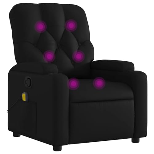 Yisssmeng Relaxliege Schwarz 74x86,5x93,5 cm Vibrationssessel Kunstleder manuelle Liegefunktion bis 135° 6 Massagepunkte Getränkehalter für Wohnzimmer Schlafzimmer Büro