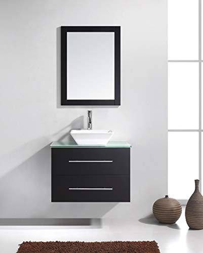 Virtu Usa Marsala 29 Inch Single Sink Bathroom Vanity Set In Espresso W/ Square Vessel Sink, White Engineered Stone Countertop, 1 Mirror - Ms-560-S-Es #TOP2